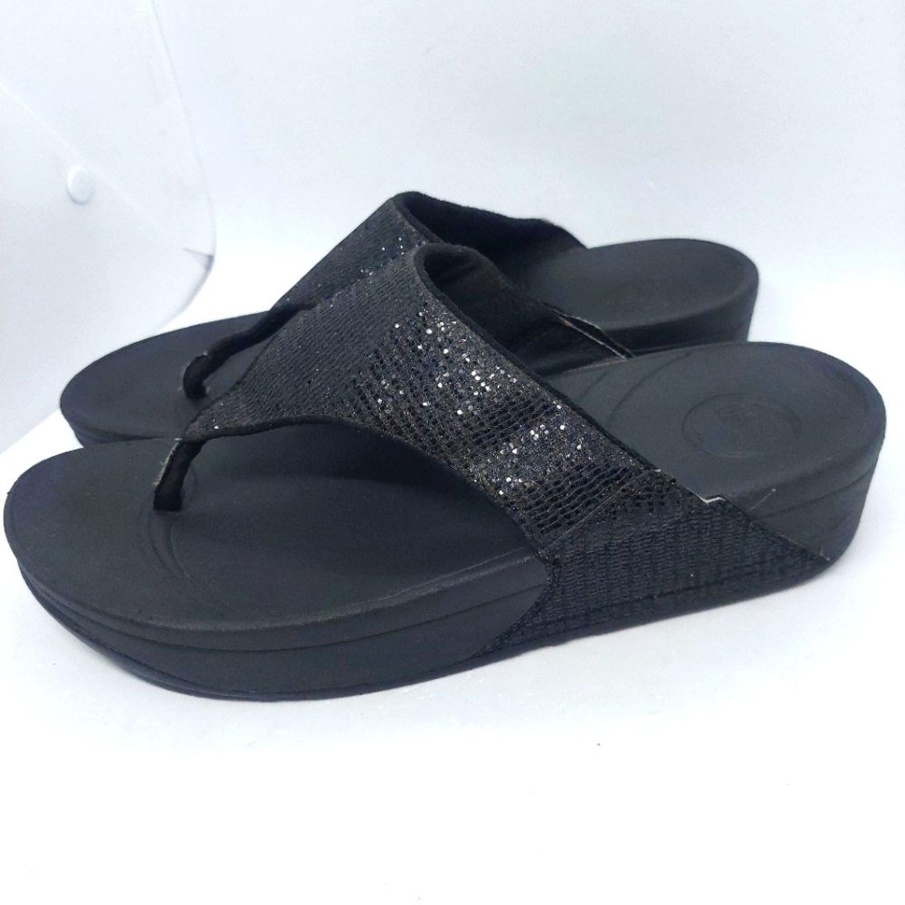 Fitflop Electra Black Women's Size 8 Sequin Toe Post Comfort Thong Sandals